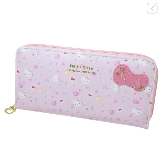 Japan Sanrio Long Wallet - Hello Kitty / Light Pink & Gold / 50th Anniversary - 1