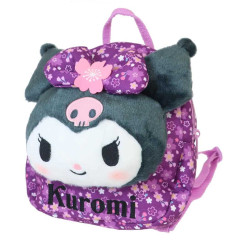 Japan Sanrio Plush Kids Backpack - Kuromi / Sakura Kimono