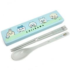 Japan Chiikawa 18cm Chopsticks & Spoon with Case - Blue & Grey
