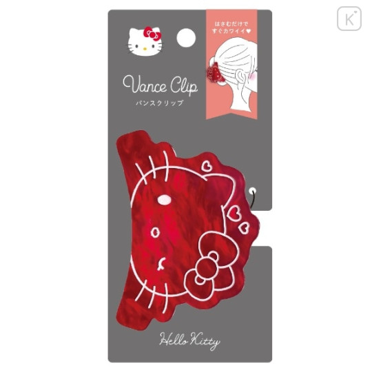Japan Sanrio Pearl Acrylic Hair Claw Clip - Hello Kitty : Wink Red - 2