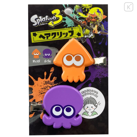 Japan Splatoon Hair Clip Set of 2 - Squid Orange & Octopus Purple - 1