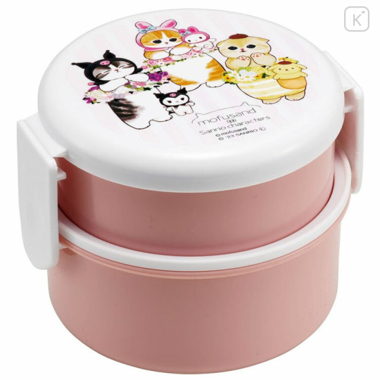 Japan Sanrio × Mofusand 2-Tier Round Lunch Box - Characters / Pink - 1