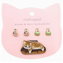 Japan Mofusand Earrings & Hair Tie - Cat / Macaron & Choco