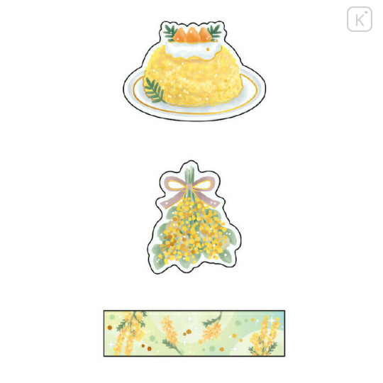 Japan Kamio Sticker - Blooming Mimosa Decoration & Dessert / Gold Foil - 2