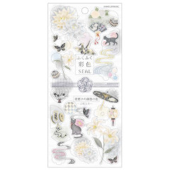 Japan Kamio Sticker Set of 2 - Soft Light Color / Light Grey Flower