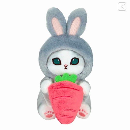 Japan Mofusand Monitor Plush Toy - Grey Cat / Rabbit & Carrot - 1