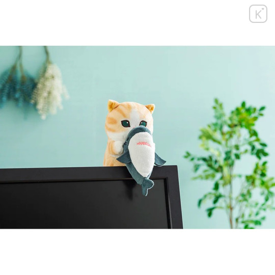 Japan Mofusand Monitor Plush Toy - Brown Cat : Hug Shark - 2