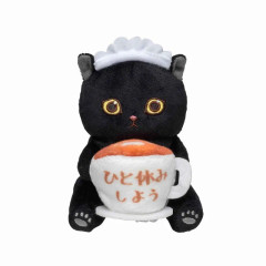 Japan Mofusand Monitor Plush Toy - Black Cat / Take A Break Coffee