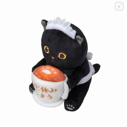 Japan Mofusand Monitor Plush Toy - Black Cat : Take A Break Coffee - 3