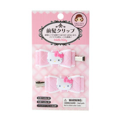 Japan Sanrio Original Hair Bangs Clip 2pcs Set - Hello Kitty / Quilt Ribbon