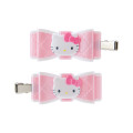Japan Sanrio Original Hair Bangs Clip 2pcs Set - Hello Kitty / Quilt Ribbon - 2