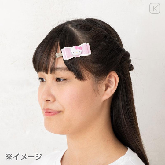Japan Sanrio Original Hair Bangs Clip 2pcs Set - Hello Kitty / Quilt Ribbon - 5