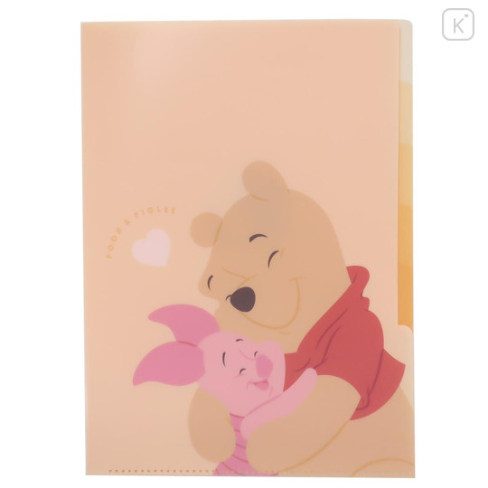 Japan Disney 5 Pockets A4 Index Holder - Pooh & Piglet / Hug Orange - 1