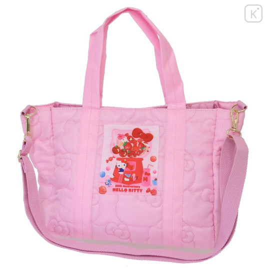 Japan Sanrio 2way Quilted Tote Bag - Hello Kitty / 50th Anniversary Pink - 1