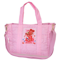 Japan Sanrio 2way Quilted Tote Bag - Hello Kitty / 50th Anniversary Pink