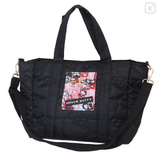Japan Sanrio 2way Quilted Tote Bag - Hello Kitty / 50th Anniversary Black - 1