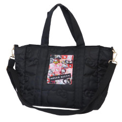Japan Sanrio 2way Quilted Tote Bag - Hello Kitty / 50th Anniversary Black