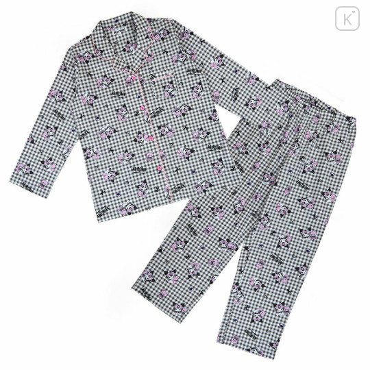 Japan Sanrio Gingham Shirt Pajamas (M) - Kuromi / Black - 1