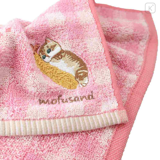 Japan Mofusand Embroidered Mini Towel - Cat / Fried Shrimp / Pink - 2