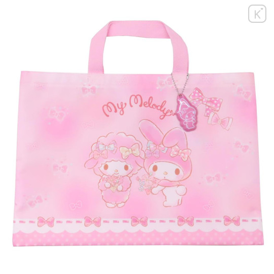 Japan Sanrio Lesson Tote Bag & Name Tag - My Melody & Sweet Piano : Pink & Ribbon - 1
