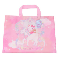 Japan Sanrio Lesson Tote Bag & Name Tag - Hello Kitty & Unicorn / Pink & Ribbon