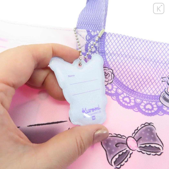 Japan Sanrio Lesson Tote Bag & Name Tag - Kuromi : Purple Pink & Ribbon - 3