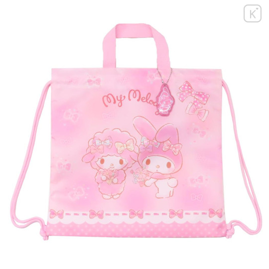 Japan Sanrio Knapsack Bag & Name Tag - My Melody & Sweet Piano / Pink & Ribbon - 1