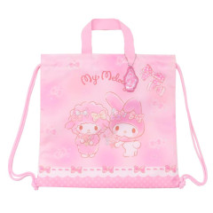 Japan Sanrio Knapsack Bag & Name Tag - My Melody & Sweet Piano / Pink & Ribbon