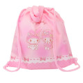 Japan Sanrio Gym Sack Drawstring Backpack & Name Tag - My Melody & Sweet Piano : Pink & Ribbon - 2