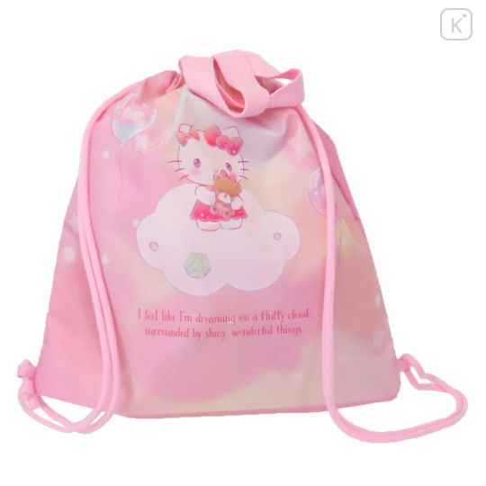 Japan Sanrio Gym Sack Drawstring Backpack & Name Tag - Hello Kitty & Unicorn : Pink & Ribbon - 2