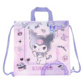 Japan Sanrio Gym Sack Drawstring Backpack & Name Tag - Kuromi : Purple Pink & Ribbon - 1