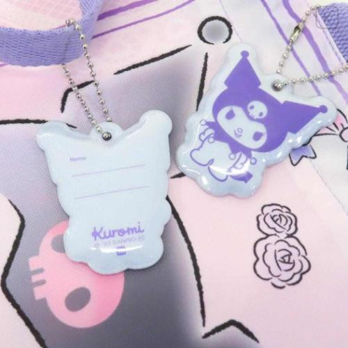 Japan Sanrio Gym Sack Drawstring Backpack & Name Tag - Kuromi : Purple Pink & Ribbon - 4