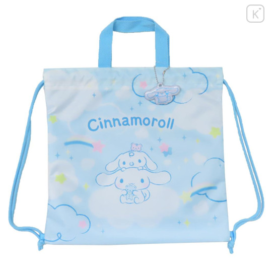 Japan Sanrio Gym Sack Drawstring Backpack & Name Tag - Cinnamoroll & Milk : Blue Sky - 1