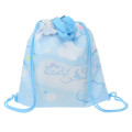 Japan Sanrio Gym Sack Drawstring Backpack & Name Tag - Cinnamoroll & Milk : Blue Sky - 2