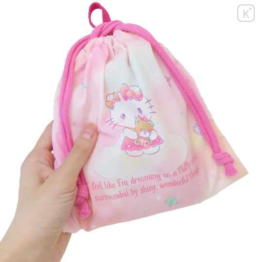 Japan Sanrio Drawstring Bag - Hello Kitty & Unicorn / Pink & Ribbon - 2