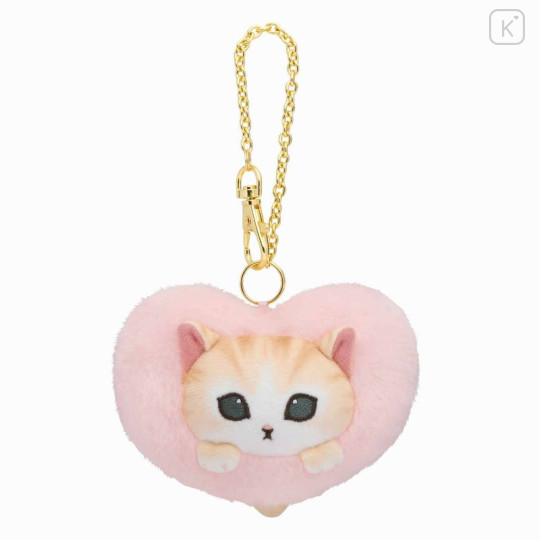 Japan Mofusand Fluffy Heart & Gold Keychain - Cat / Pink - 1