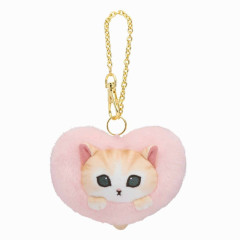 Japan Mofusand Fluffy Heart & Gold Keychain - Cat / Pink
