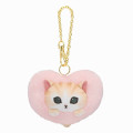 Japan Mofusand Fluffy Heart & Gold Keychain - Cat / Pink - 1