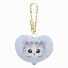 Japan Mofusand Fluffy Heart & Gold Keychain - Cat / Blue