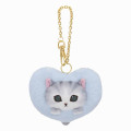 Japan Mofusand Fluffy Heart & Gold Keychain - Cat / Blue - 1