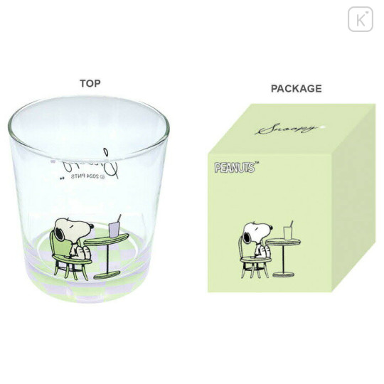 Japan Peanuts Glass Tumbler - Snoopy / Cafe Light Green - 3