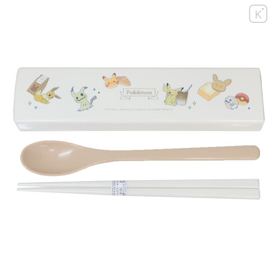 Japan Pokemon 18cm Chopsticks & Spoon with Case - Characters / Enjoy Tea Time - 1