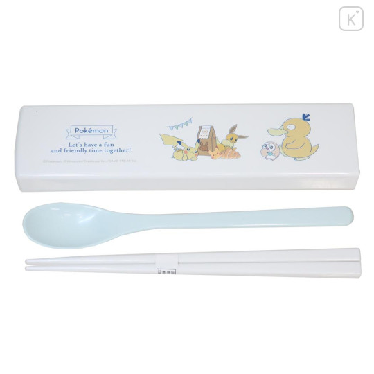 Japan Pokemon 18cm Chopsticks & Spoon with Case - Snack Time / Makes Me Happy - 1
