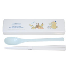 Japan Pokemon 18cm Chopsticks & Spoon with Case - Snack Time / Makes Me Happy