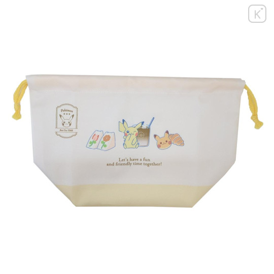 Japan Pokemon Drawstring Bag / Lunch Bag - Pikachu / Enjoy Tea Time - 1