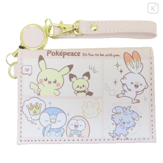 Japan Pokemon Bifold Pass Case Card Holder - Pikachu / Pokepeace Beige - 1