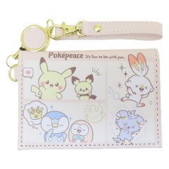 Japan Pokemon Bifold Pass Case Card Holder - Pikachu / Pokepeace Beige