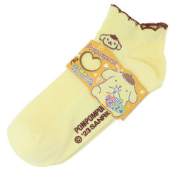 Japan Sanrio Embroidery Rib Socks - Pompompurin / Pastel Color