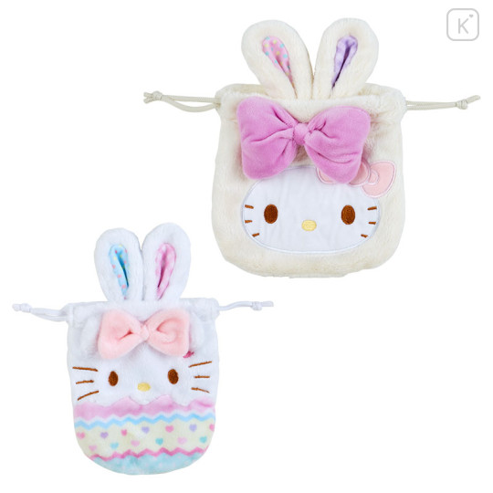 Japan Sanrio Original Drawstring Bag 2pcs Set - Hello Kitty / Easter Rabbit - 2
