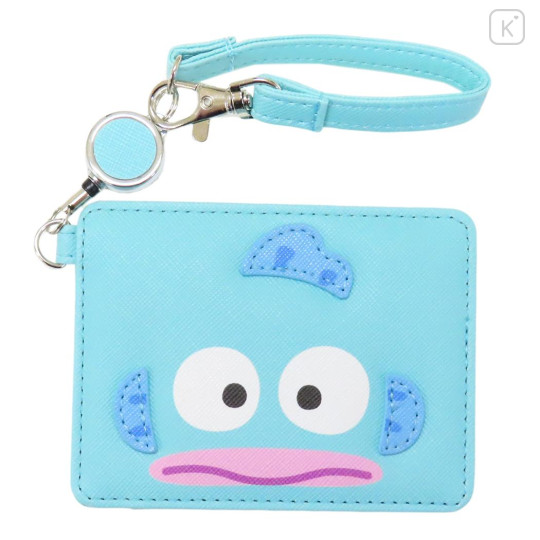 Japan Sanrio Pass Case Card Holder with Reel - Hangyodon / Pure - 1